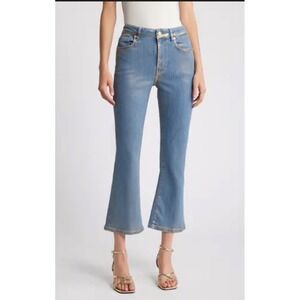 FRAME Denim Le Crop Mini Boot Jeans Gold Hologram Metallic Blue Size 30